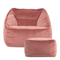 Natalia Velvet Adults Bean Bag Armchair and Pouffe, Ready Filled Large Beanbag and Footstool Dusk Pink Pink Dusk Pink XL 2