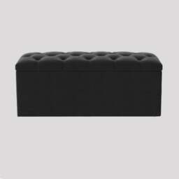 150cm Luna Chesterfield Ottoman Storage Box - Black Plush Velvet Upholstered Blanket Box