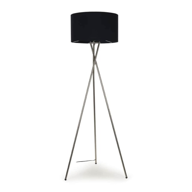 ValueLights Camden Brushed Chrome Tripod Floor Lamp Black Shade Black