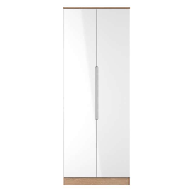 Lucca Tall Double Wardrobe in White Gloss & Bardolino Oak (Ready Assembled) White White Gloss & Bardolino Oak