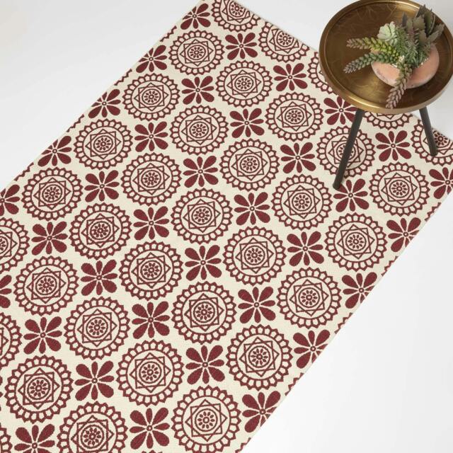 Homescapes Cassia Red Cotton Geometric Rug - 90 x 150 cm Red Red, Natural