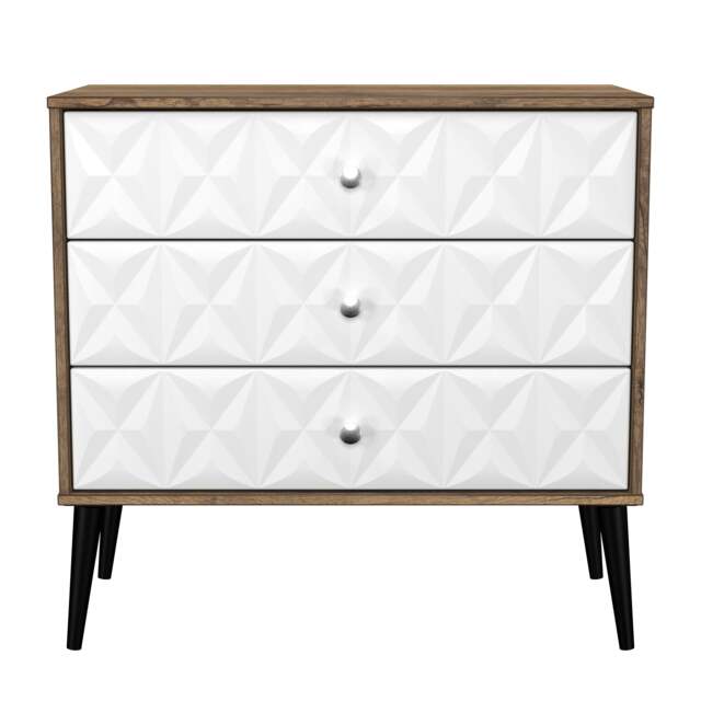 Toledo 3 Drawer Chest of Drawers in White Matt & Vintage Oak (Ready Assembled) White White Matt & Vintage Oak