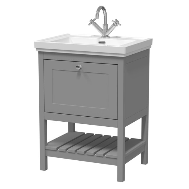 Balterley Rye Bathroom Floor Standing 1 Drawer Vanity & 1 Tap Hole Basin Grey Cool Grey