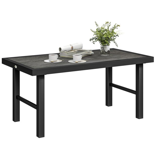 Outsunny Garden Coffee Table with SPC Woodgrain Tabletop, Dark Grey Grey Dark Grey Wood Effect 100L x 52W x 46H cm