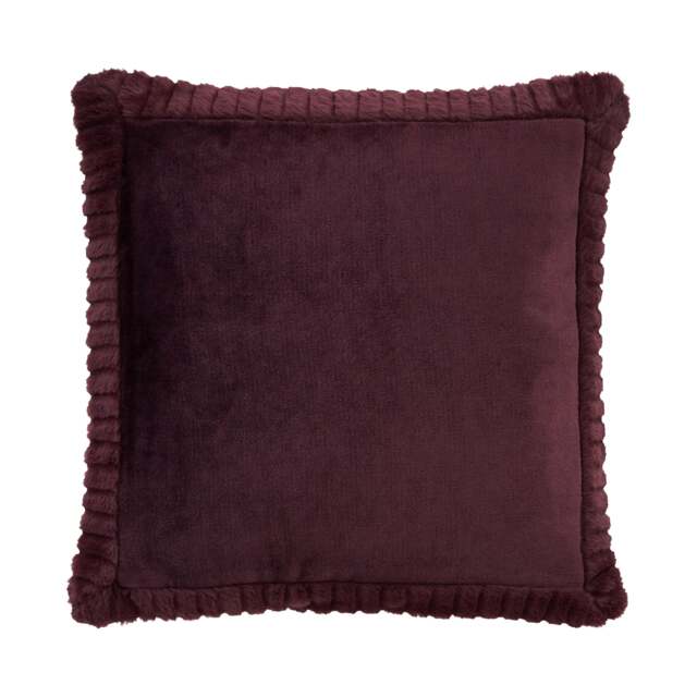 Catherine Lansfield Velvet and Faux Fur Soft Touch Cushion Purple Plum 55x55cm