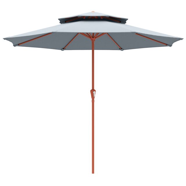 Outsunny 2.7 m Garden Parasol with Double Top, Light Grey Grey Light Grey 270 x 270 x 240 cm