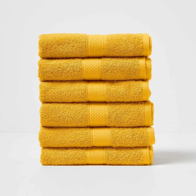 Homescapes Turkish Cotton Hand Towel Set of 6 - Ochre Yellow Hand towel 6