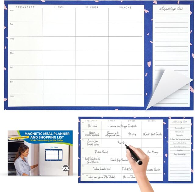 Weekly Magnetic Meal Planner & Shopping List – 52 Sheet Fridge Organiser Pad for Meal Prep, Grocery Planning & Easy Attachment