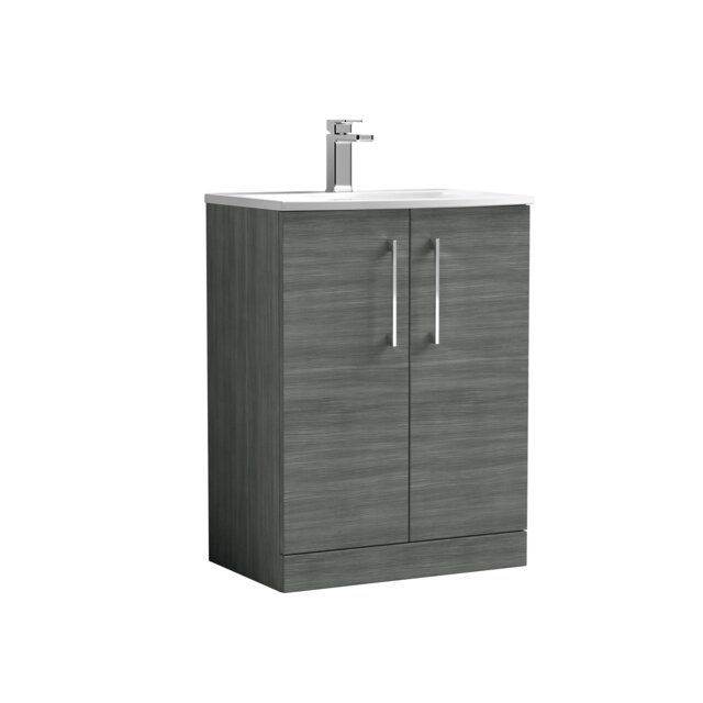 Balterley Modern Bathroom 2 Soft Close Door Floor Standing Vanity & Basin Grey Anthracite Woodgrain 830 x 610 x 440mm