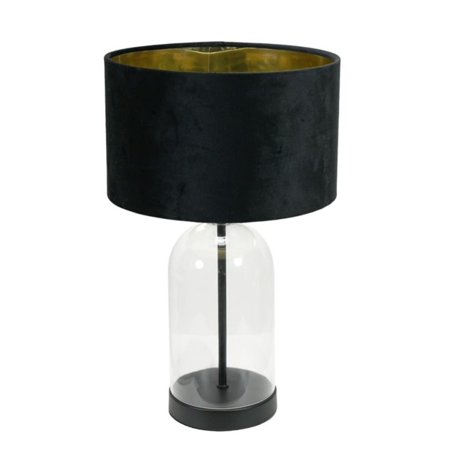 ValueLights Jessy Black Table Lamp Black Velvet Gold Shade