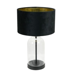ValueLights Jessy Black Table Lamp Black Velvet Gold Shade