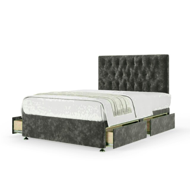 Charcoal Chenille 4 Drawer Divan Base and Lona Headboard King Size