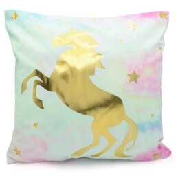 Metallic Gold Unicorn Printed Cushion - 43cm x 43cm Multi Golden Unicorn