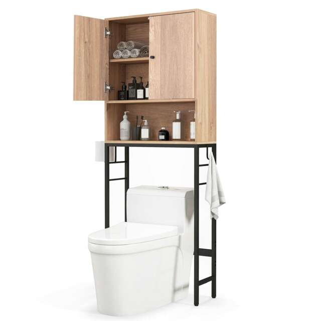 COSTWAY Over The Toilet Storage Cabinet Toilet Rack Natural