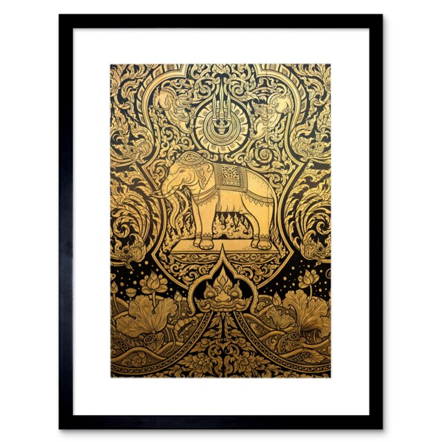 "Painting Ornate Eastern Indian Elephant 12x16"" Framed Wall Art Print"