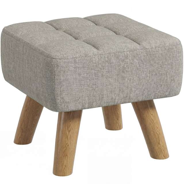 HOMCOM Modern Footstool, Fabric Foot Rest with Rubber Wood Legs
