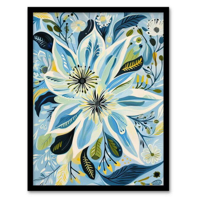 Abstract Wildflowers Floral Living Room Black Framed Wall Art Print A4