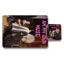 Set of 12 Placemats and Coasters With Designer Artwork Wood Bottom