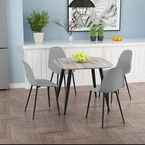 Aspen Grey Oak Effect 80cm Square Dining Table with 4 Moulded Curve Design Chairs - Compact Kitchen and Dining Set Grey Grey Oak Effect One Size 1