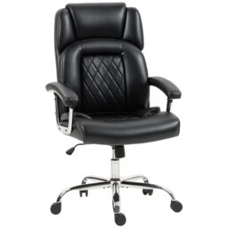 HOMCOM Big and Tall Office Chair 180kg, Executive PU Leather Desk Chair with Spring Cushion, Wide Seat, High Back, Adjustable Height, Swivel Wheels, Built-in Headrest, Tilt Function, Black