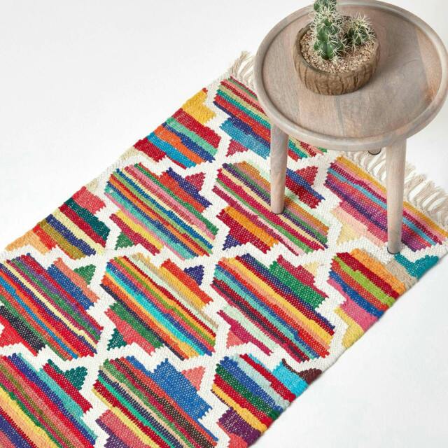 Homescapes Amsterdam Handwoven Cotton Chindi Kilim Hall Runner - 66 x 200 cm Multi Multi