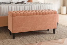 90cm Lined Upholstered Ottoman Storage box - Mink Plush Velvet Blanket Storage Box with Wooden Legs