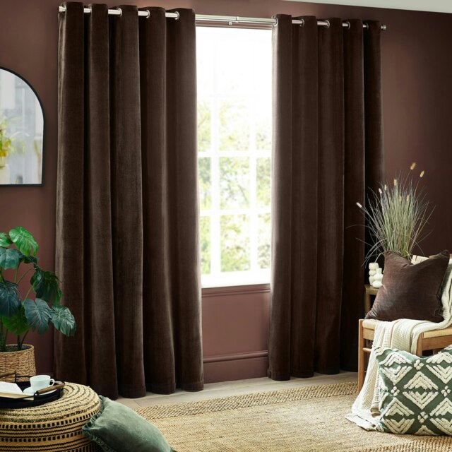 Yard Heavy Chenille Velvet Brown Eyelet Curtains (W)168cm x (D)183cm Multi