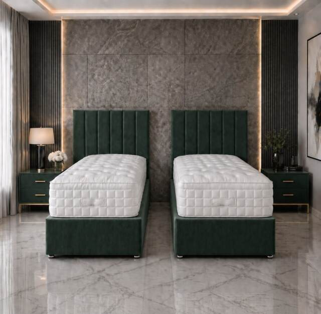 5ft Kingsize Zip Link 6x3 Length Green Plush Divan Bed Full Set 4 Drawers