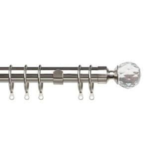 35mm Fixed Length Metal Curtain Pole Set Satin Silver Acrylic Ball Finial 120cm Silver Silver