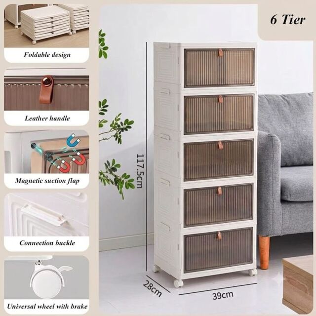 Plastic Storage Drawer Tower Unit with Wheels – 6 Tier Multipurpose Organizer for Home & Office