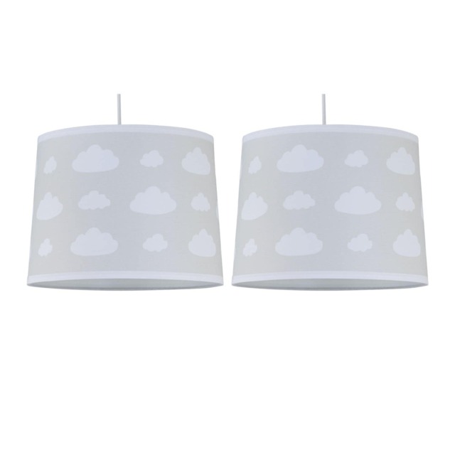 Set of 2 Clouds - Light Grey Easy Fit Fabric Pendant Shade Grey Large 1