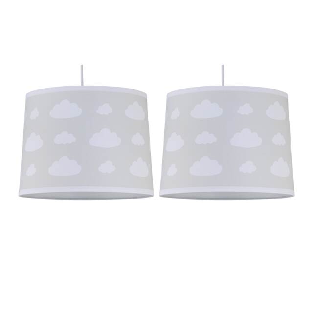 Set of 2 Clouds - Light Grey Easy Fit Fabric Pendant Shade Grey Large 1