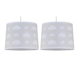 Set of 2 Clouds - Light Grey Easy Fit Fabric Pendant Shade Grey Large 1