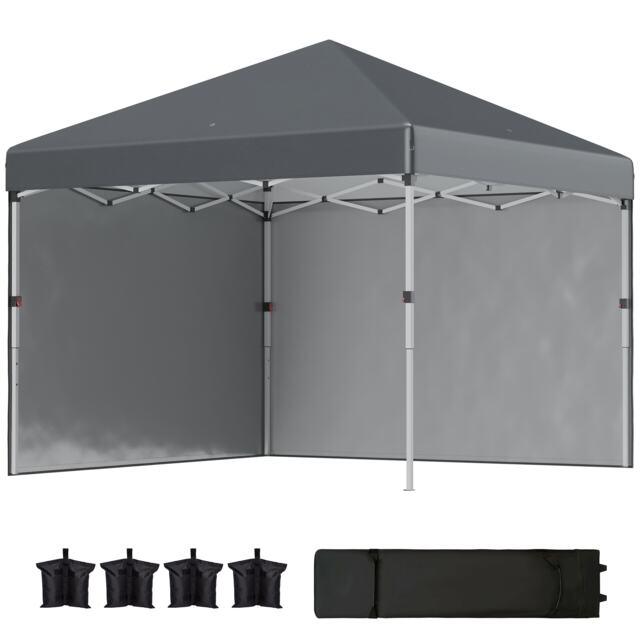 Outsunny 3 x 3 M Pop Up Gazebo, UPF 30 with 2 Sidewalls, Leg Weight Bags and Wheeled Bag, Height Adjustable Party Tent Event Shelter for Garden, Patio, Dark Grey