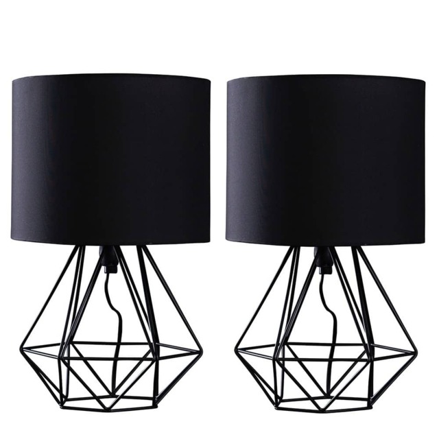 ValueLights Angus Pair Black Table Lamps Black Shades and Bulbs