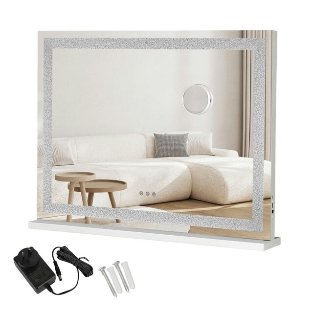 Emitto Tabletop Touch LED Vanity Mirror Crystal USB Makeup 80x62cm Large White