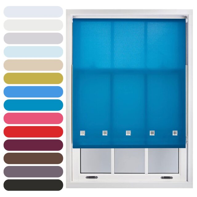FURNISHED Roller Blinds Daylight Square Eyelet Light Filtering Easy Fit Trimmable Window Shade Blue Teal