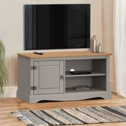 Mercers Furniture Corona Grey Wax 1 Door Media Unit 1 Shelf TV Cabinet Television Stand Solid Wood Pine Wooden with Mexican Styling