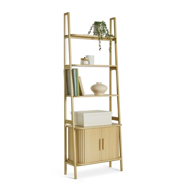 VonHaus Landos Bookcase with Sliding Doors and Tambour Finish Multi