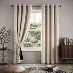 Velvet Thermal Blackout Eyelet Curtains Ready Made Pair - 168cm x 229cm - Cream