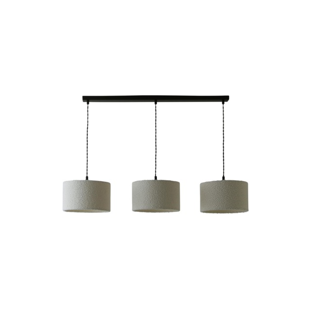 ValueLights Reni Cream Boucle Shade 3 Drop Black Ceiling Light Black