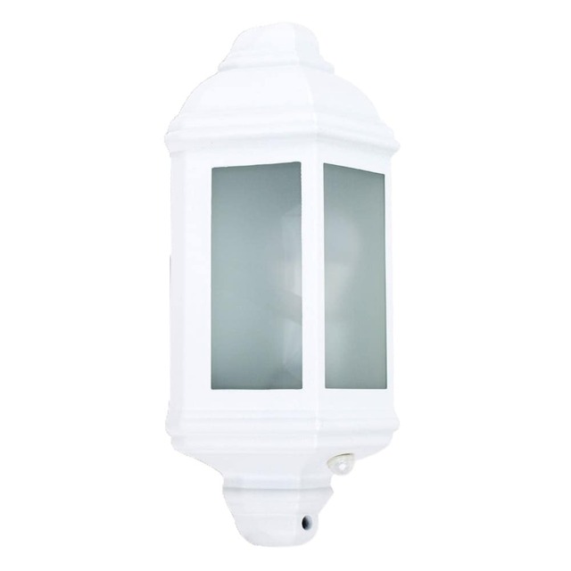 ValueLights Kayleigh White PIR Motion Sensor Outdoor Wall Light and Warm White Bulb