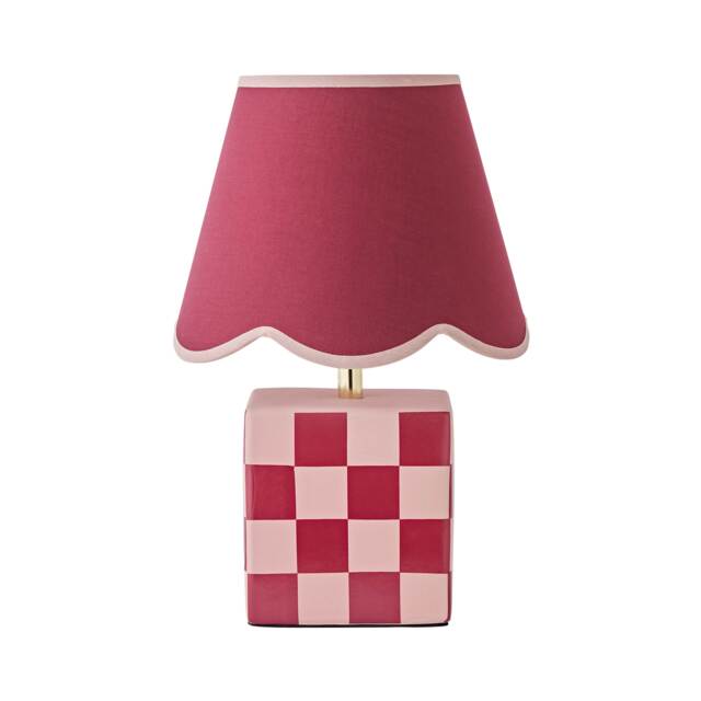 ValueLights Evie Burgundy Checkerboard Table Lamp Scallop Shade and Bulb