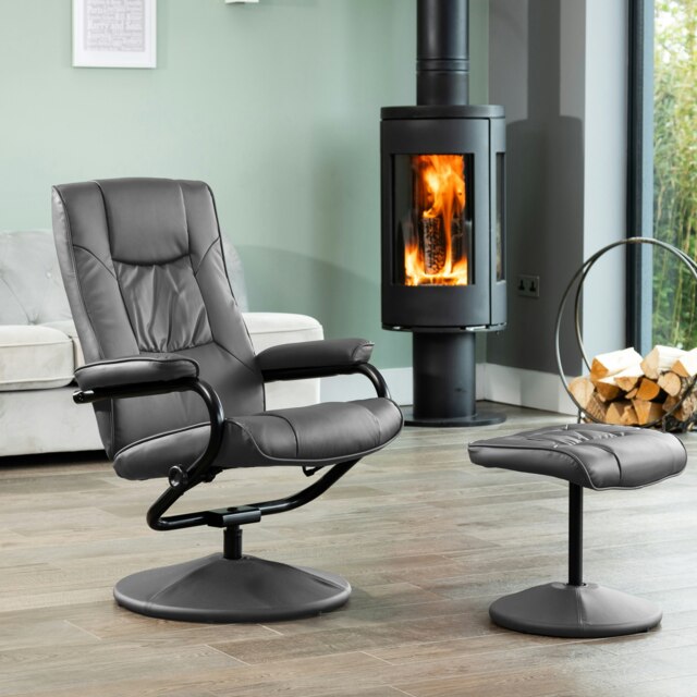 Gibson Swivel Recliner and Footstool - Grey