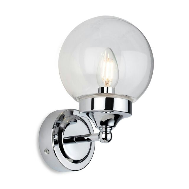 Oscar Bathroom Globe Wall Light Chrome with Clear Glass IP44