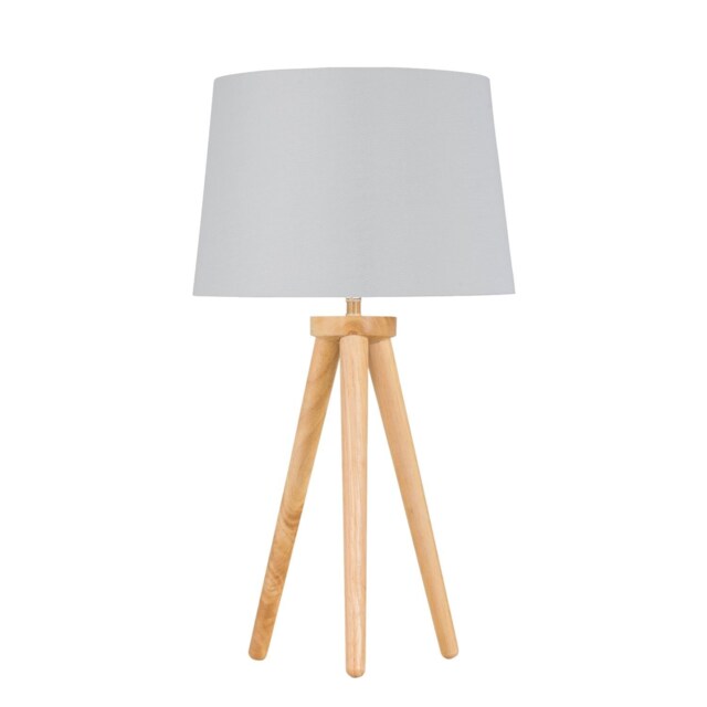 Voyage - Light Oak Table Lamp Bedside Light with White & Silver Shade Brown White Large 1