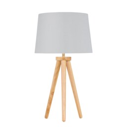Voyage - Light Oak Table Lamp Bedside Light with White & Silver Shade Brown White Large 1