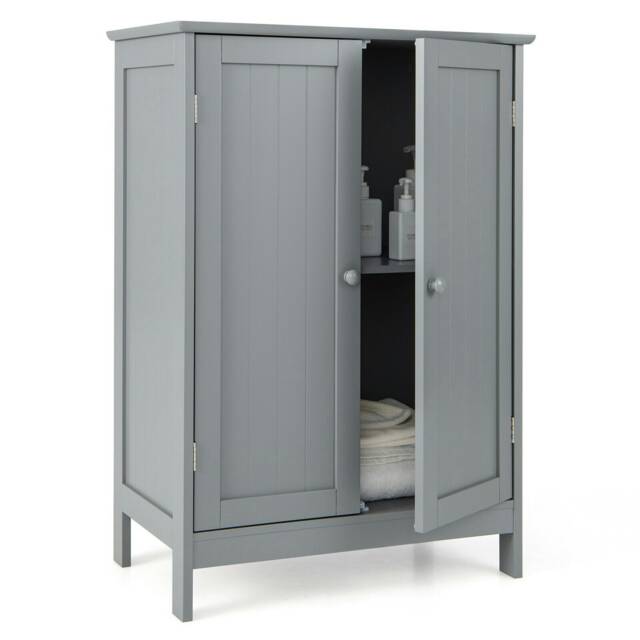 COSTWAY Bathroom Floor Cabinet Free Standing Organiser Grey Grey 1