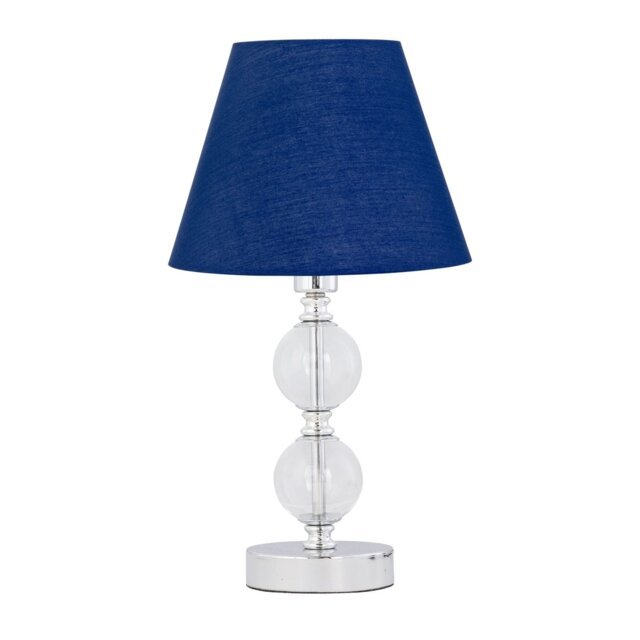 Chrome Two Ball Table Lamp with Navy Blue Shade Chrome Blue Medium 1