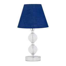 Chrome Two Ball Table Lamp with Navy Blue Shade Chrome Blue Medium 1